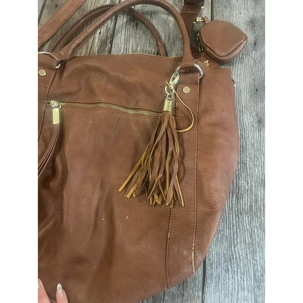 Steve Madden Brown Faux Leather Hobo Bag‎ Crossbody Tassel Cognac Large